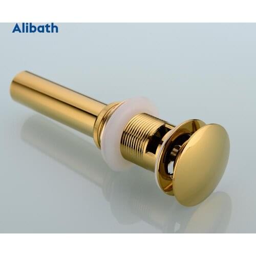 Brass Bathroom Basin Pop Up Drain With/Without Overflow Hole Drain Push Down Waste Drainer Plug Bathtub Round, Dark Gold
