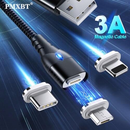 Magnetic Cable 3A Fast Charging LED Light For Iphone 12 11 Pro Mobile Phone Charging Adapter Micro USB Type C For Huawei Xiaomi