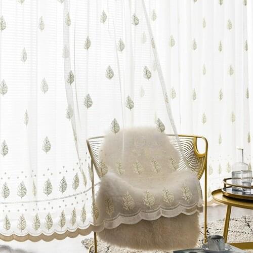Fashionable Simple Modern Style Embroidered Window Screen Leaf Curtain Nordic Balcony Living Room Bay Window Curtain