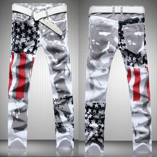 2021 Men’s Slim-fit American Flag Print Denim Pants,Street Fashion Stretch Jeans,Youth Fashion Must