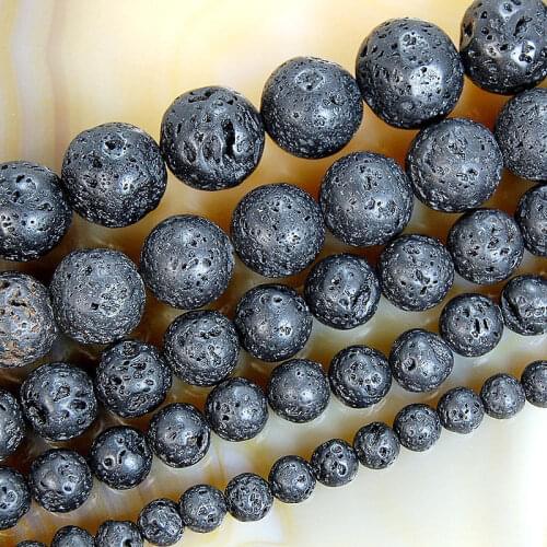 Natural Black Volcanic Lava Stone Round Beads 15.5"4 6 8 10 12 14mm Pick Size