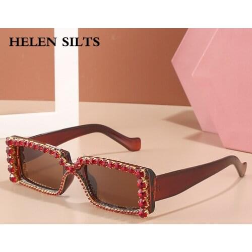 New Rectangle Diamond Sunglasses Women Trendy Crystal Square Sunglasses Female Fashion Rhinestone Eyewear UV400 Glasses H171