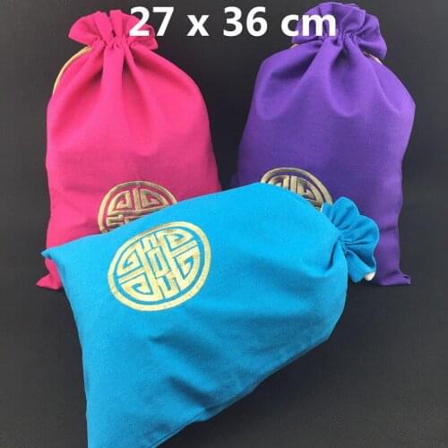 Extra Large Chinese Embroidery Joyous Christmas Gift Bags High End Cotton Linen Pouches Drawstring Travel Dust Cover with lined