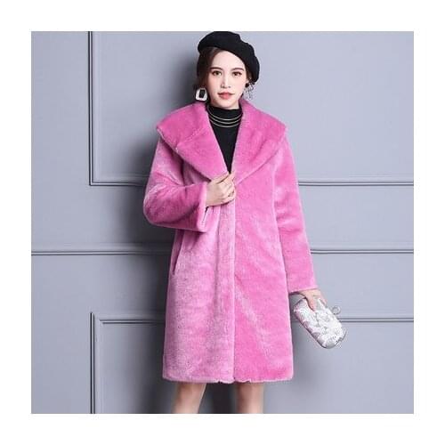 Top brand Lapels Women Large Faux Mink Fur Coat high quality