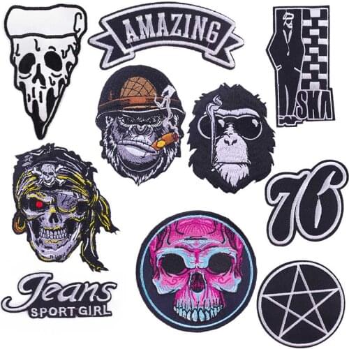 Punk Skull Patch Embroidered Patches For clothing Iron on Jacket Applique Accessories Decor Fusible Sewing Heat-Sticker Clothes
