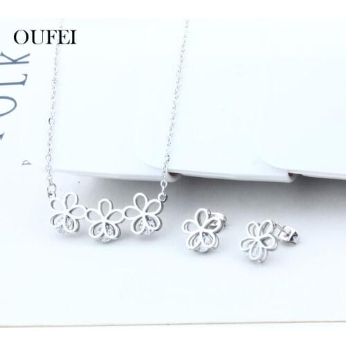 OUFEI Stainless Steel Earrings For Women Flower Earring And Necklace Sets Fashion Jewelry Accessories Free Shipping