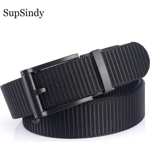 SupSindy Nylon Belts for Men Luxury Metal Automatic Buckle Canvas Tactical Belt Fashion Jeans Waistband Outdoor Male Strap Black