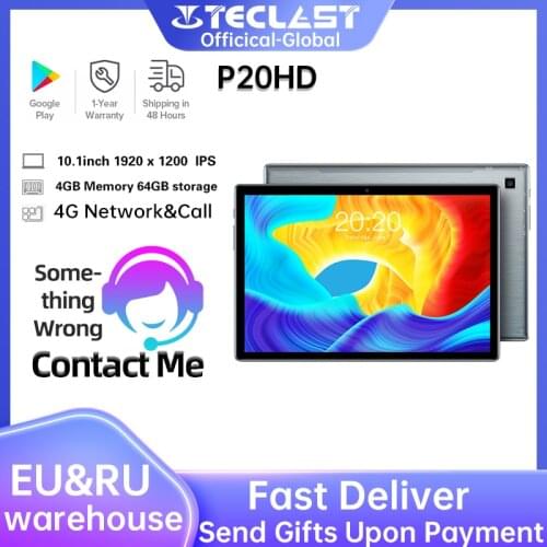 Tablet P20HD 10.1inch Octa Core 4G Phone Call Android10 1920×1200 4GB RAM 64GB ROM Type-C AI-speed-up 6000mAh tablet PC Teclast