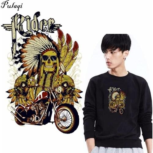 Pulaqi Skull Bikers Biker Punk Style Heat Transfers T-Shirt DIY Decoration A-Level Washable Iron On Patches Thermal Transfer H