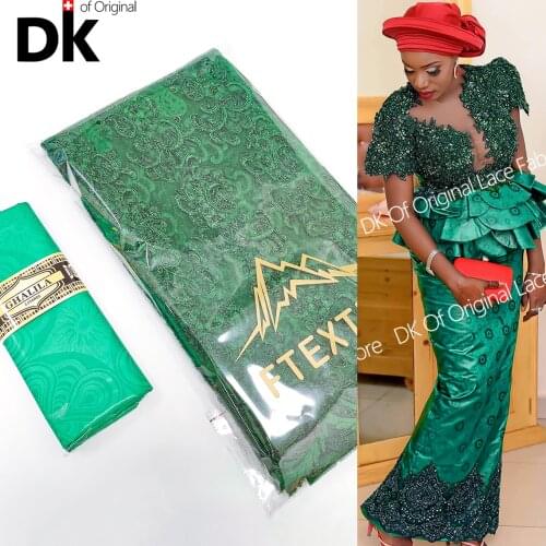 2.5+2.5 Yards 2021 Sequins Tulle African Sequence Net Lace Fabric With Bazin Riche Beads High Quality Nigerian French Sewing