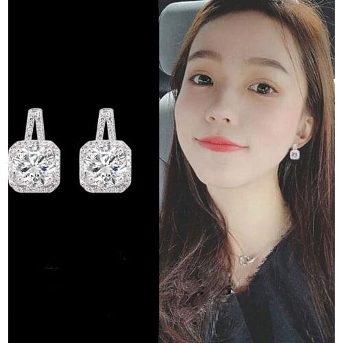 Vintage Square Stud Earrings For Women Silver Color Geometric Earrings Brinco Trendy Fashion Jewelry Gifts