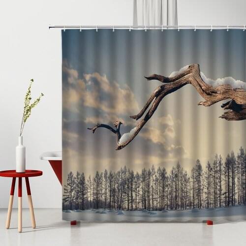 Landscape Shower Curtain Winter Snow Mountain Curtains For Rooms And Halls Fabric Curtains Bathroom Furniture Supplies