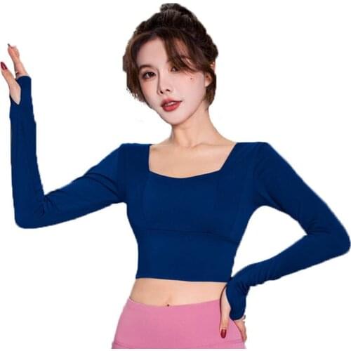 Women Fitness Tops With Falsies Bra Pad Workout Training Exercise Gym T Shirts Sport Yoga Running Hiking Long Sleeve Tee 02