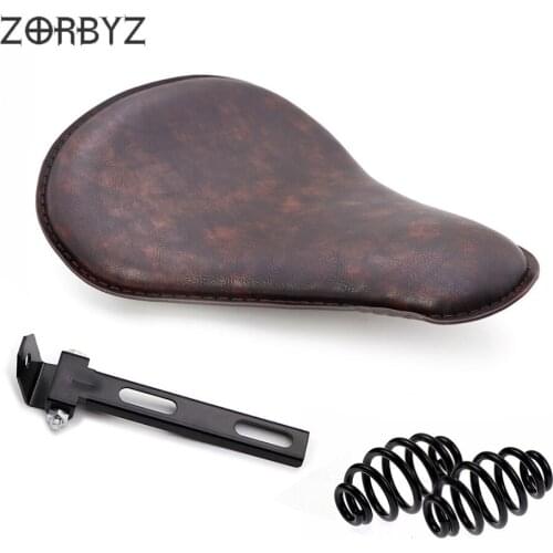 ZORBYZ Motorcycle Dark Brown Synthetic Leather Solo Driver Seat Spring Bracket For Harley Honda Suzuki Kawasaki Custom