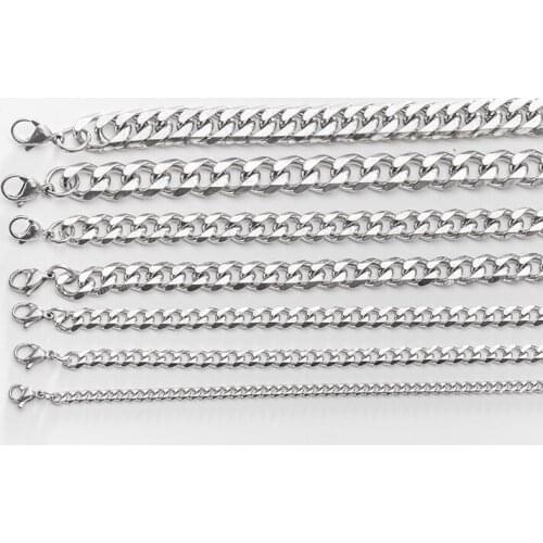 1PCS 304 Stainless Steel Six-sided Grinding Mens Necklace Luggage Clothing Curb Cuban Link Chain Necklace Basic Punk Chain Jp