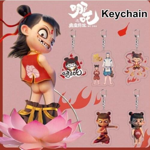 1Pc Chinese Anime NE ZHA Acrylic Key Chain Ne Zha Ao Bing Cartoon Figure Pendant Key Holder Keychain GIfts