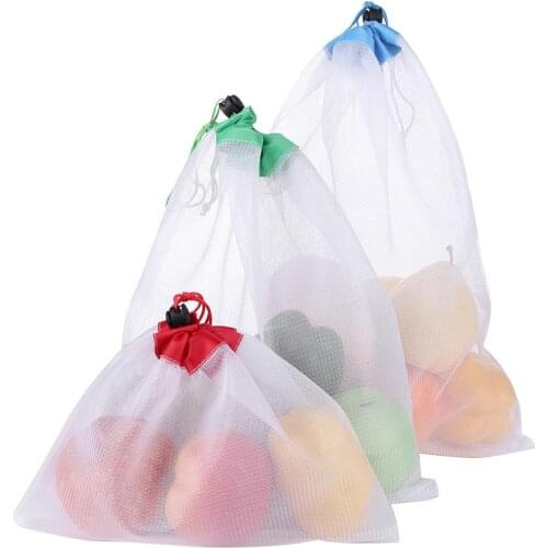 12pcs Reusable Shopper Drawstring Closure Home Storage Stuff Mesh Bag Pouch Lightweight Portable Practical Washable Mesh Bags