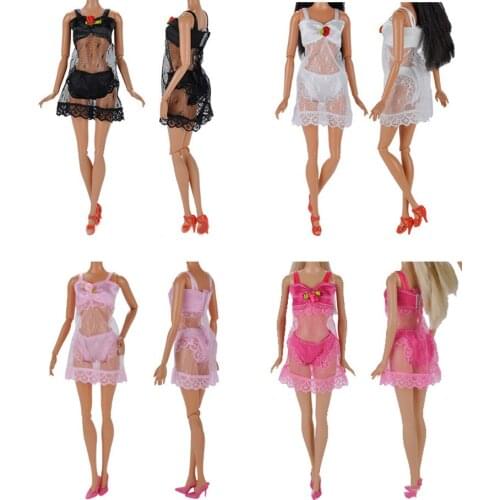 Besegad 4 Sets Sexy Pajamas Lingerie Nightwear Lace Night Dress Bra Underwear Beach Bikini Swimwear Clothes for Barbie Doll Toy