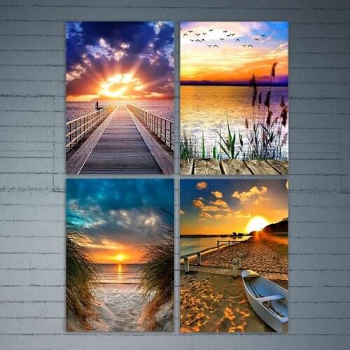 4 Pack Sunrise 5D DIY Diamond Painting Kits Full Drill Rhinestone Embroidery Cross Stitch Home Decor Craft