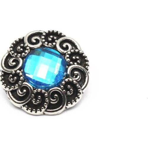 6pcs/lot Silver Round Blue Crystal Snap Buttons Vintage Buttons Charms Jewelry Fit 18mm/20mm DIY Snap Bracelet Jewelry