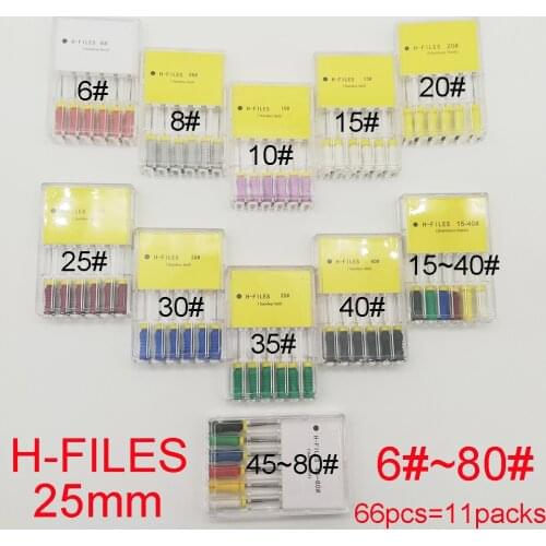 66pcs 6#-80# 25mm Dental Files H Dentistry Endodontic Instruments Dentist Materials Hand Use Stainless Steel H Files
