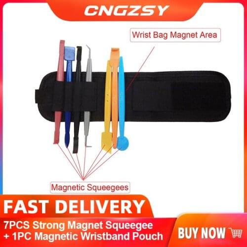 7PCS Strong Magnet Squeegee + 1PC Magnetic Wristband Pouch Size Adjustable Pocket Bag For Sticker Wrap Car Accessories B20+D09