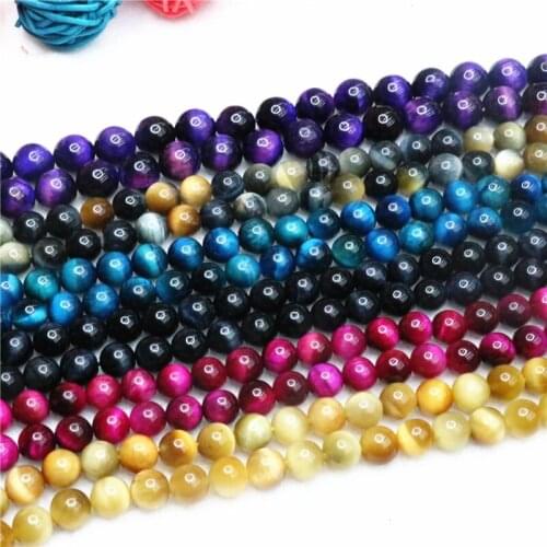 A+ Natural Stone Beads Green Blue Rose Mix Tiger Eye Round Loose Beads 4 6 8 10 12mm Fit DIY Beads For Jewelry Making factory