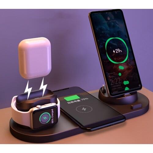 6 In 1 QI Wireless Charging Station for Iphone 12 Pro Max 11 Xs Max 8 Plus Android Mobile Phone Apple Watch Headset Charger Dock