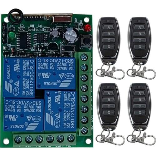 DC12V 24V 4CH Wireless RF Remote Control Light Switch 10A Relay Output Radio Receiver Module+Transmitter garage door opener/lamp