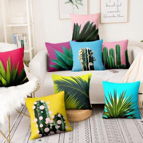 Tropical Cactus Plant Printed Cushion Decorative Pillow Fresh Green Pillowcase Home Decor Sofa Throw Pillow Almofadas Decorativa