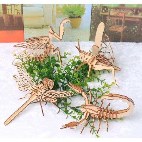 Diy Wood Variety Of Insects Animal Stereo 3d Jigsaw Puzzle Toy Student Gift Creative Assembly Model Crafts Educational Toys