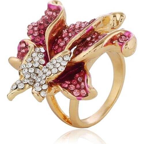 Hot Shiny Gold Color Butterfly Flower Knuckle Ring Charms Statement Adjustable Ring for Women Men Fashion Jewelry