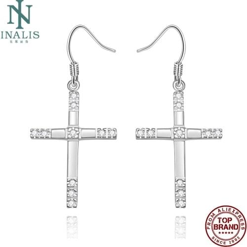 INALIS Cross Simple Drop Earrings For Women Romantic 5A Clear Cubic Zircon Female Copper Earring Anniversary Fashion Jewelry