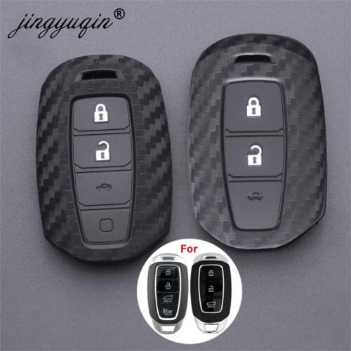 Jingyuqin 10x 3/4 Button Carbon Car Key Case For Hyundai Palisade Grandeur Azera Elantra GT Kona Santa Fe Smart Remote Fob Cover