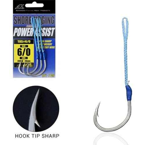 JK TAS Power Single Assist Hook Set 3X Strong 5/0 6/0 High Carbon Steel PE Line Rust-resistance Jig Fishing Hooks Saltwater