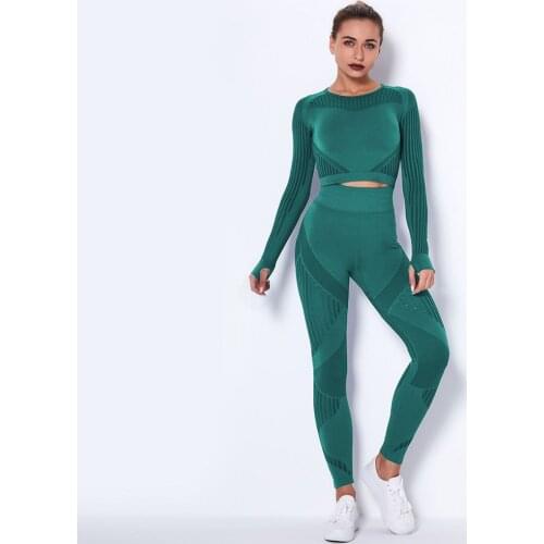 Yoga Set Women Active Wear 2 Pieces Set Seamless Sportwear High Waist Stretchy Workout Outfit Fitness Wear Outfit Sport Gym Set
