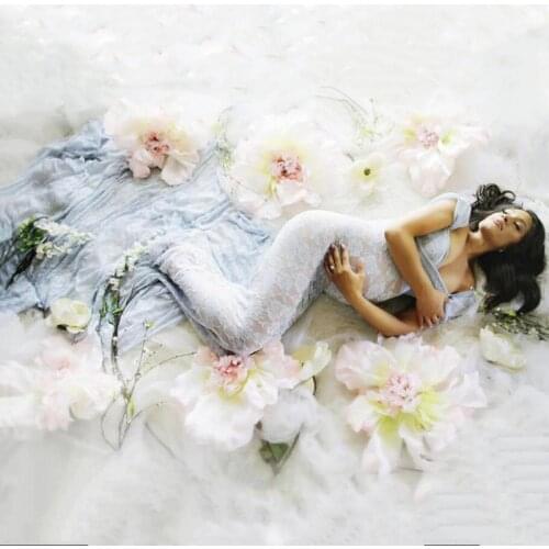 Lace Maternity Gown Dress Pregnant Clothes Photography Props Perspective Sexy Photo Shoot Women Trailing Dress Mother Vestidos