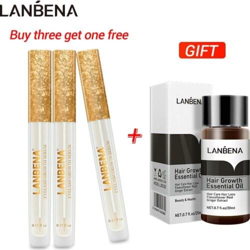 LANBENA Eyelash Growth Serum Buy 3 Get 1 Gift 7 Day Eyelash Enhancer 3pcs + Fast Powerful Hair Growth Essence Serum 20ml