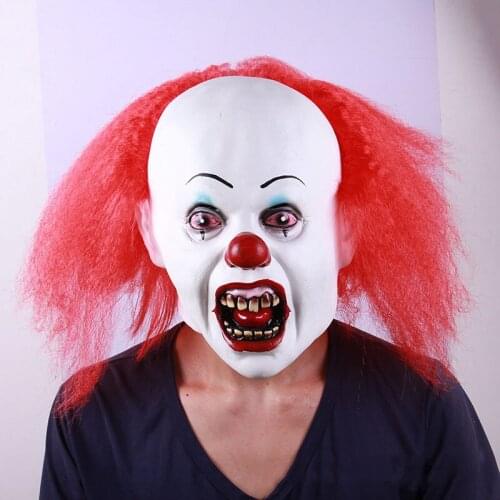 Halloween Cosplay Masks Latex Scary Horror Clown Joker Mask with Red Hair Wig Party Christmas Halloween Cosplay Costume Props