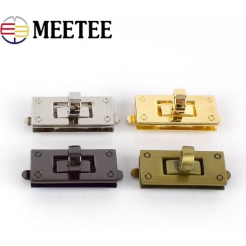 Meetee 2/5pcs 35X15mm Rectangle Metal Bag Lock Clasp Handbag Twist Turn Buckles DIY Luggage Mortise Closure Leather Accessories