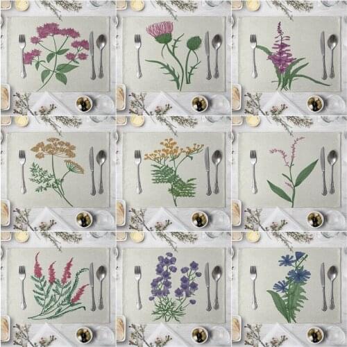 Fashion Print Rectangle Cotton Linen Western Style Table Pad Cut Mats Placemat for Dinner Kitchen Table 40x30cm Flower