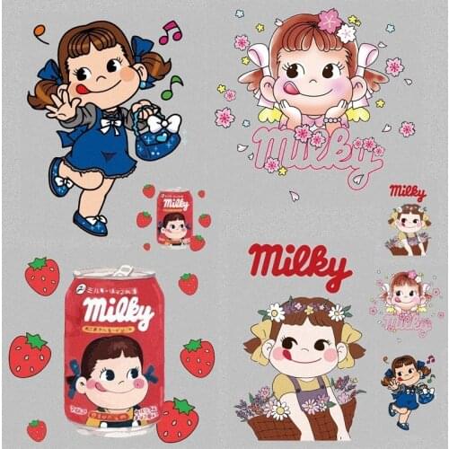 Cartoon candy Girl Thermo Heat Transfer Iron on Patches for Clothing Stickers on Baby Clothes Strawberry Girl Kids Applique