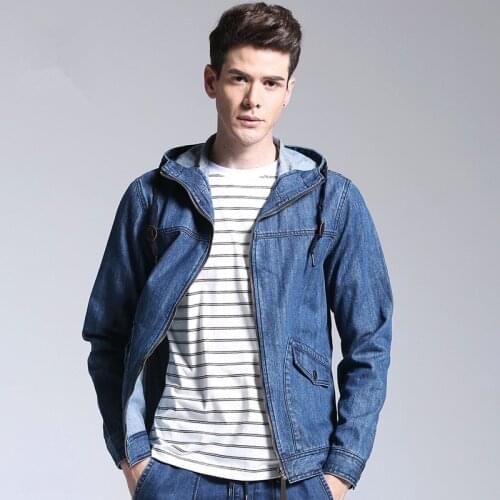 2020 mens fashion hood zipper denim jacket pure cotton blue jean jacket with hat men cowboy outerwear spring casual jacket male