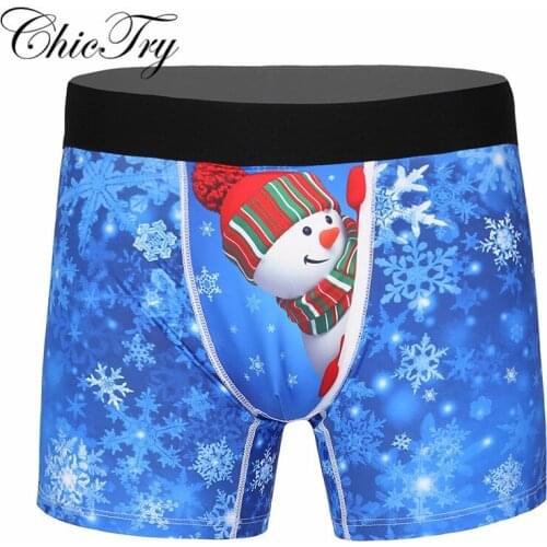 Mens Novelty Santa Claus Tight Boxer Shorts Snowman Printed Christmas Cosplay Costume Underwear Panties for New Year Gift Xmas
