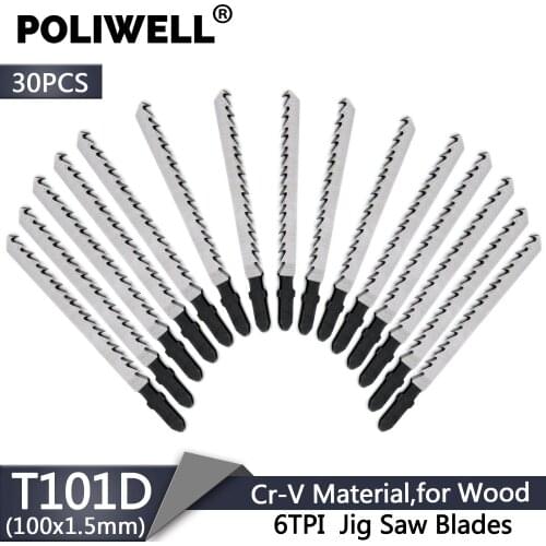 POLIWELL 30PCS 100mm Chrome Vanadium Steel T101D 6TPI Jig Saw Blades Set Reciprocating Saw Blade for Metal Wood Cutting Home DIY