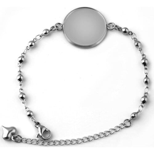 5pcs/lot Stainless Steel Bracelet Settings Bracelet Cabochon Base Blank fit 12/14/16/18/20mm Glass Cabochon Cameo DIY Findings
