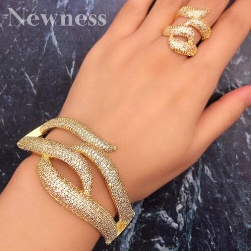 Newness 2020 Hot Charms 2PCS Bamboo Dubai Jewelry Sets Cubic Zirconia Bangle/Ring For Women Brand Nigerian Wedding Jewelry Se