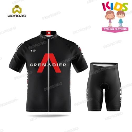 2021 New Kids Cycling Short Sleeve Jersey Set Childrens INEOS GRENADIER Boy Summer Bicycle Uniform Ride Sweatshirt Kit