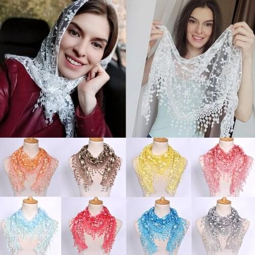 New Floral Lace Triangle Scarf Tassel Shawl Female Classic Casual Solid Color Transparent Breathable Scarves