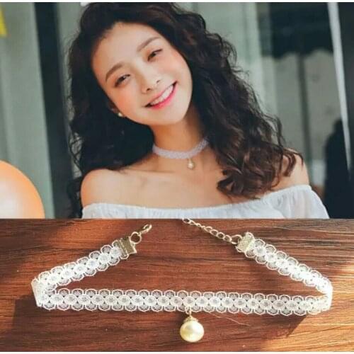 1PCS New Women Girls Lace Necklace Decorative Fashion Simple Choker Sweet Necklace with Faux Pearl Jewelry Accessories